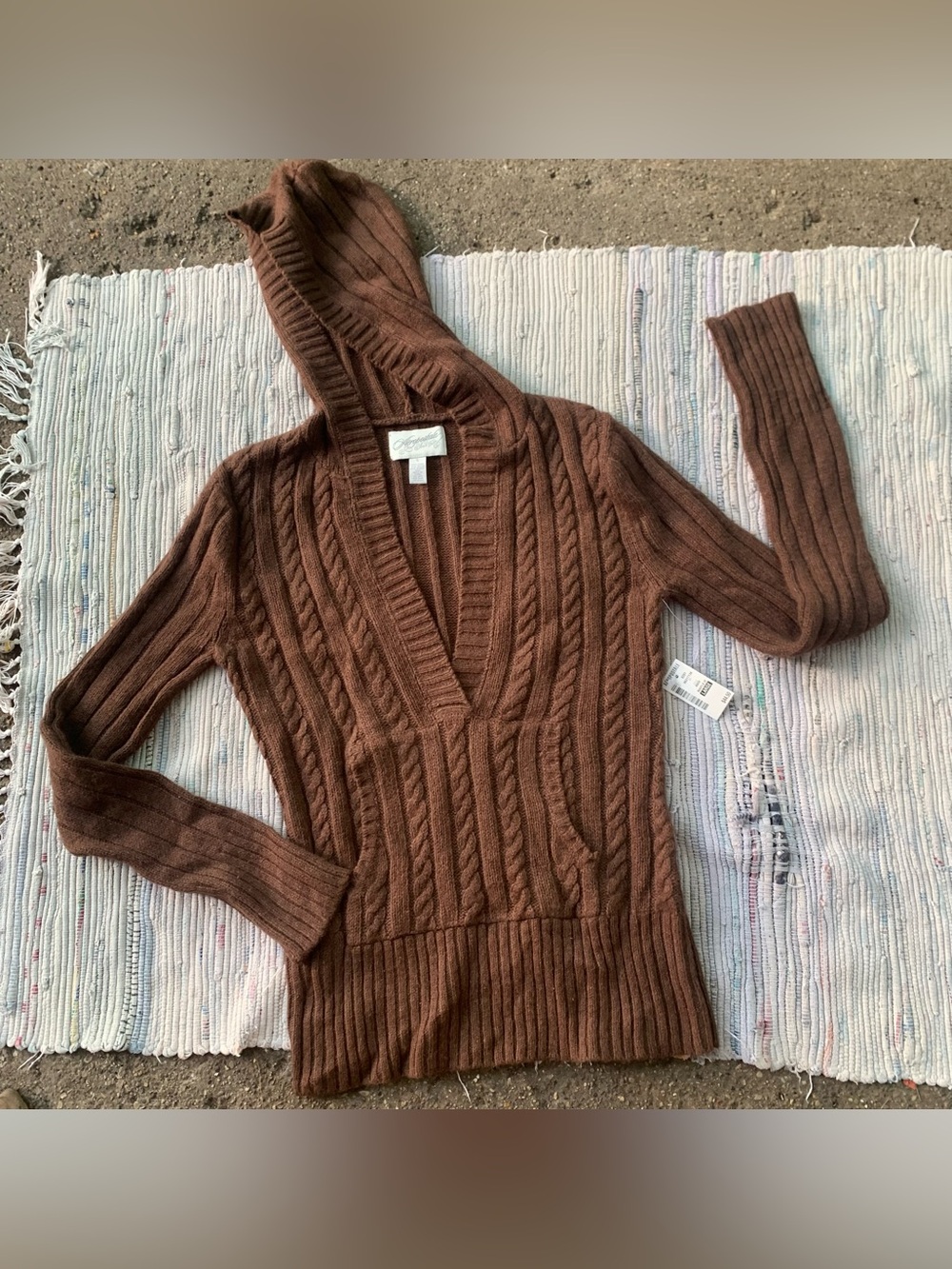 Vtg angora Cable Knit Sweater Y2K V-neck Pullover Ramie